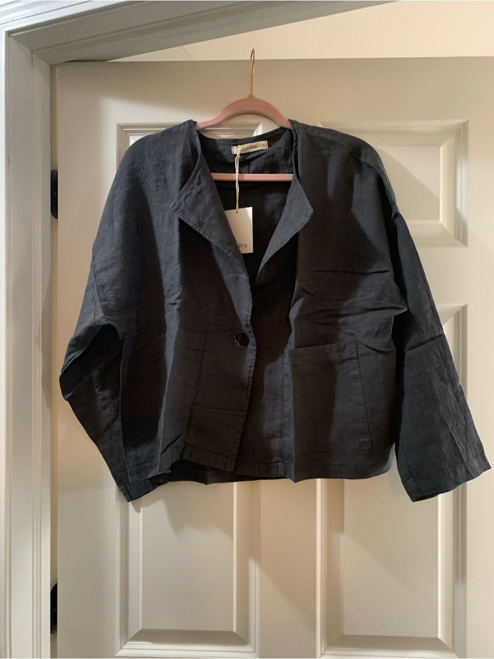 Filosofia Charcoal Gray Linen-Blend Single-Button Blazer